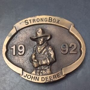 VGT,1992 John Deere & Company Limited Edition Strong Box Cowboy Brass Buckle.